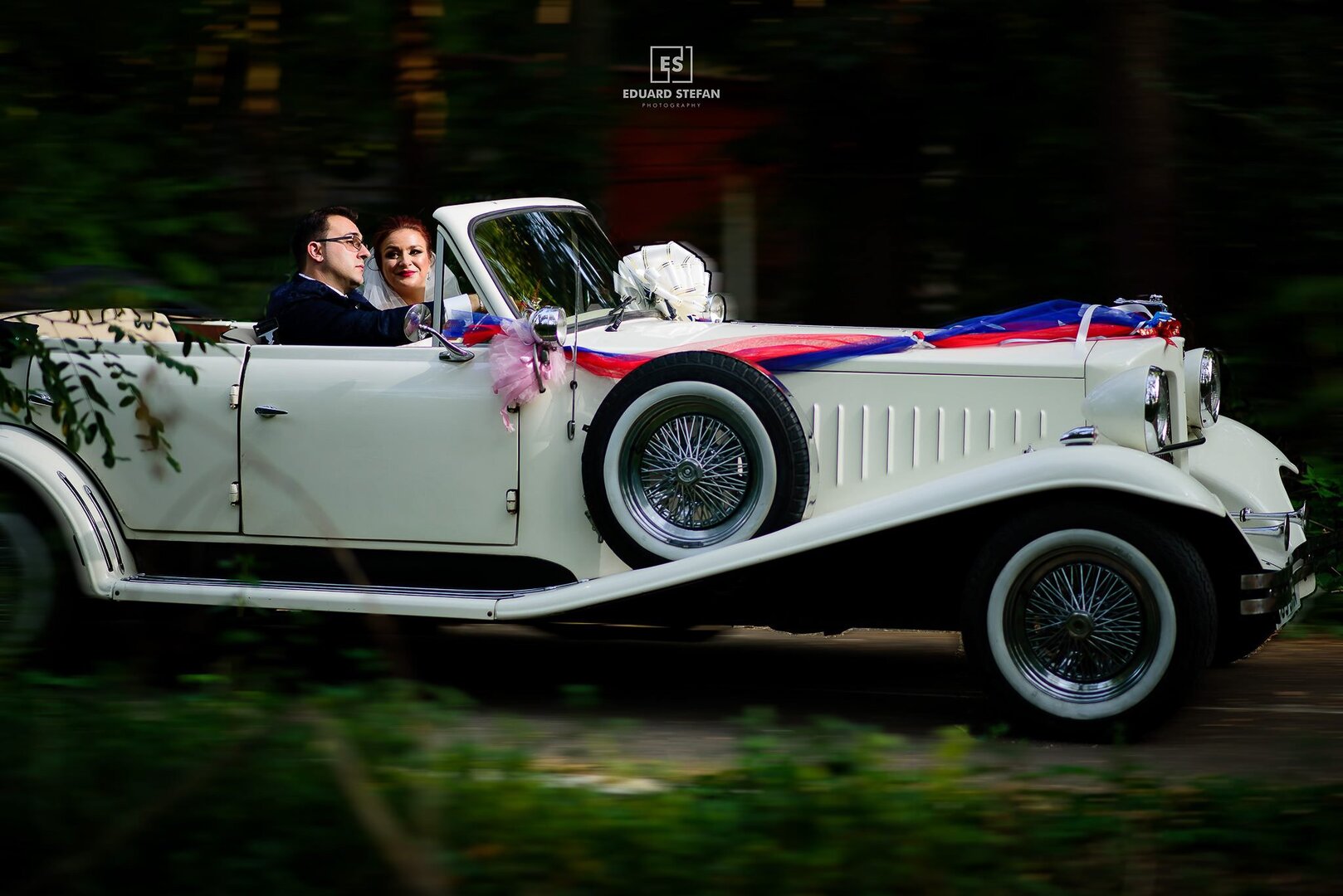 Bride and Groom in a car